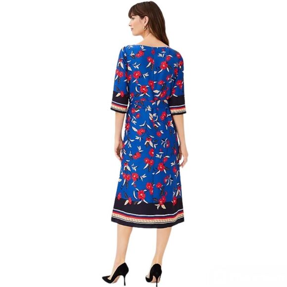 NEW Ann Taylor Petite Border Floral Belted Midi Dress Size Small Petite - Picture 3 of 11